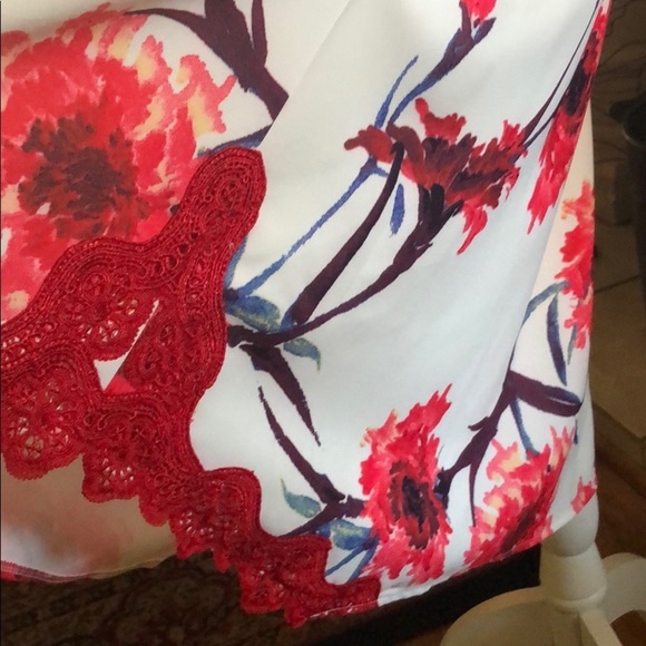 Anthropologie White Red Lace Floral Midi Dress Valentine Day Romantic Date Night - Picture 6 of 6